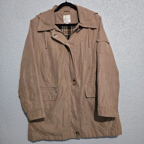 Croft & Barrow Womens Beige Hooded Zip Up Heavyweight Trench Coat Size 1X Chore - Picture 1 of 7